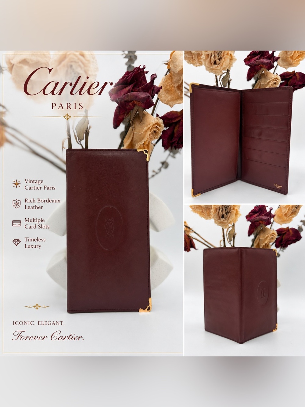 Cartier Vintage Burgundy Leather Continental Wallet Organizer✨✨EUC✨